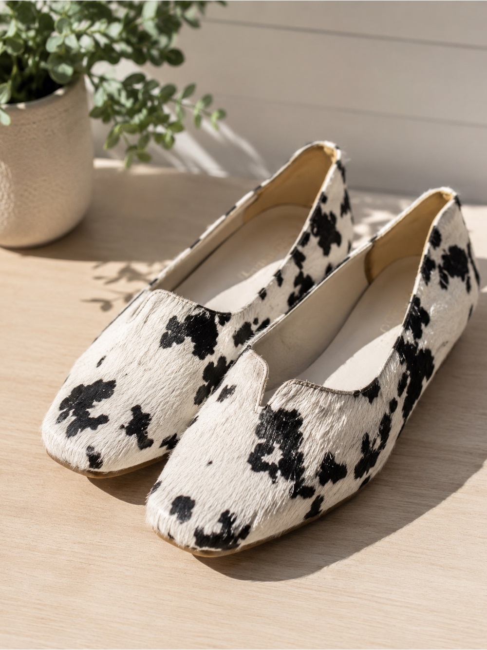 ANTONIO MELANI Black and White Cow hide print luxury Slip-On Flats 7.5